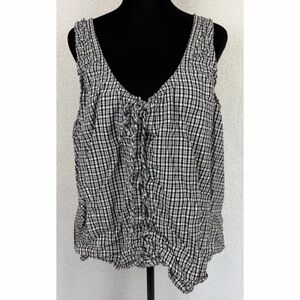 (VTG) AVENUE • Black/White Gingham Lace-Up Cropped Sleeveless Tank Top, 26/28